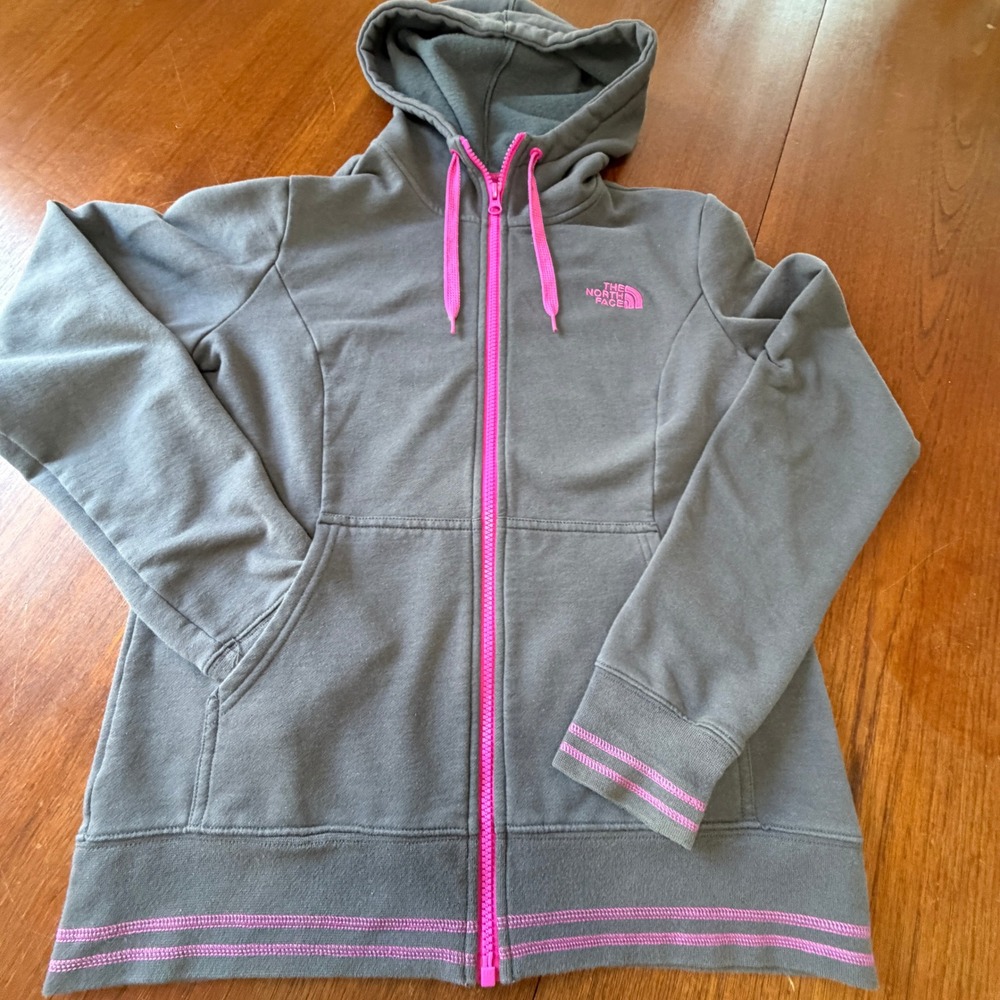 The North Face Gray Pink Full Zip Hoodie Womens M Fleece Jacket Athleisure